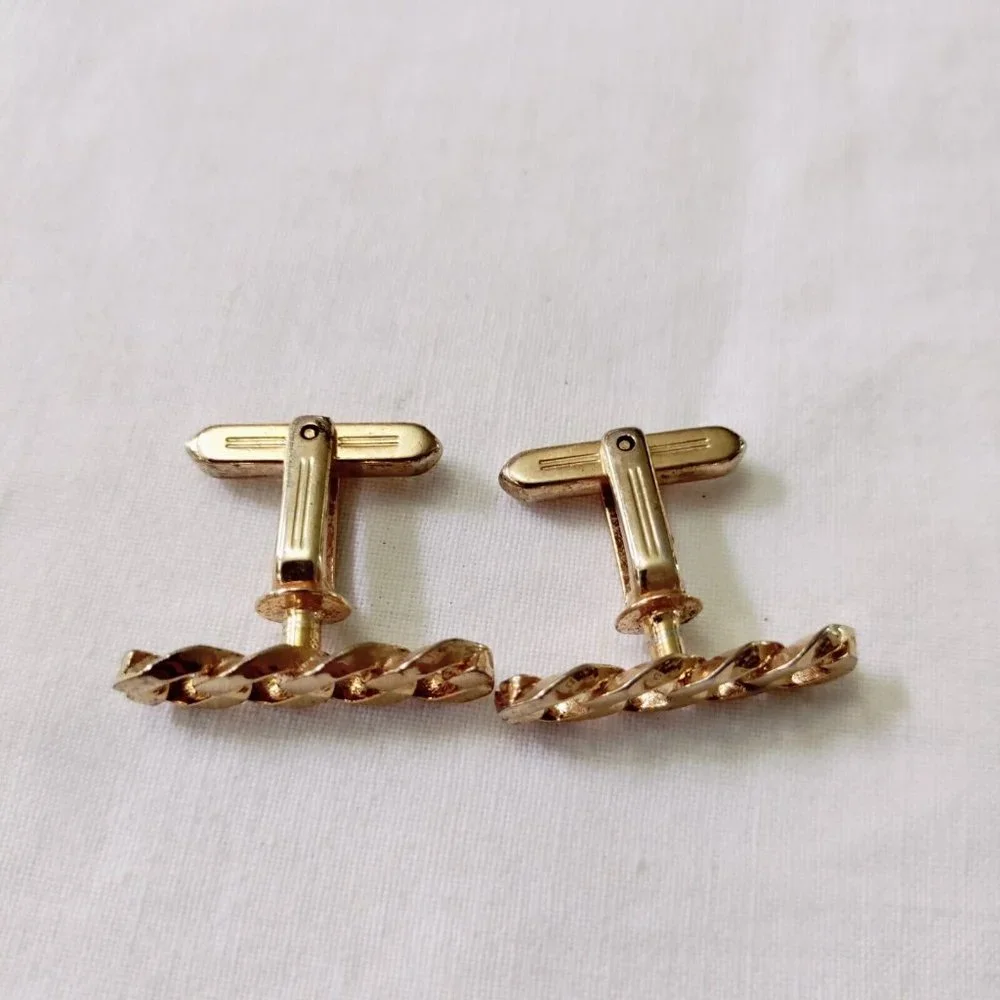 4/$20 Vintage Curb Link Chain Bar Gold Tone Cufflinks Square 1940s Made In USA